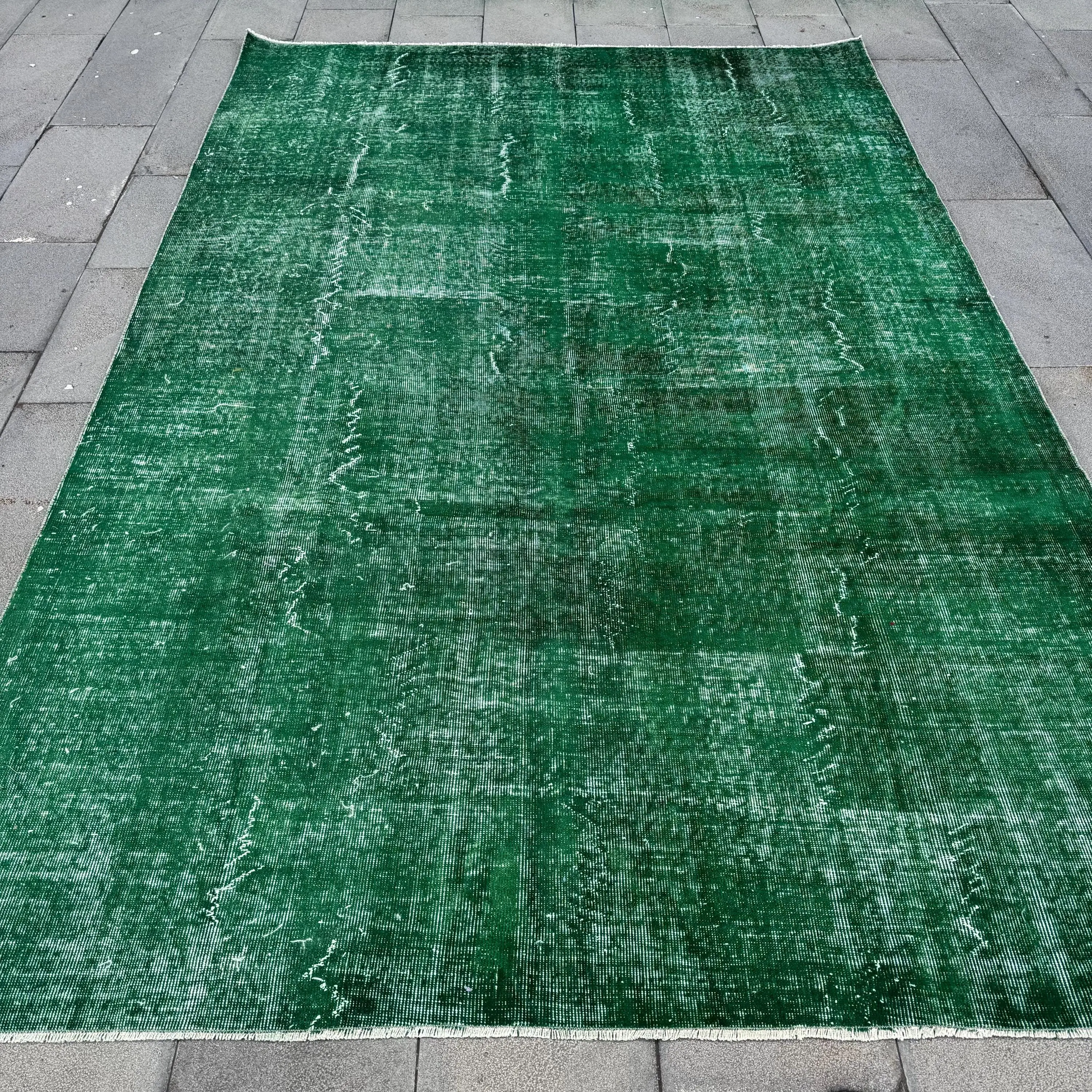 Türk Halısı, 6.4x9.7 ft Büyük Halı, Yeşil Beyaz Yün Halı - 1