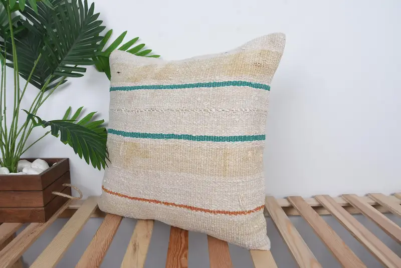 Home Decor Pillow, Sofa Bolster Pillow Sham, Ethnical Kilim Rug Pillow, Kilim Pillow Cover, 20x20 Beige Cushion Cover, Cushion Case - 5