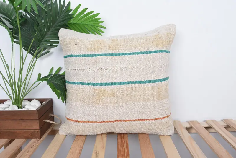 Home Decor Pillow, Sofa Bolster Pillow Sham, Ethnical Kilim Rug Pillow, Kilim Pillow Cover, 20x20 Beige Cushion Cover, Cushion Case - 1