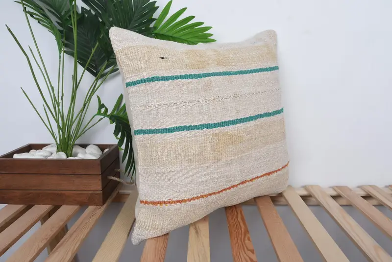 Home Decor Pillow, Sofa Bolster Pillow Sham, Ethnical Kilim Rug Pillow, Kilim Pillow Cover, 20x20 Beige Cushion Cover, Cushion Case - 4
