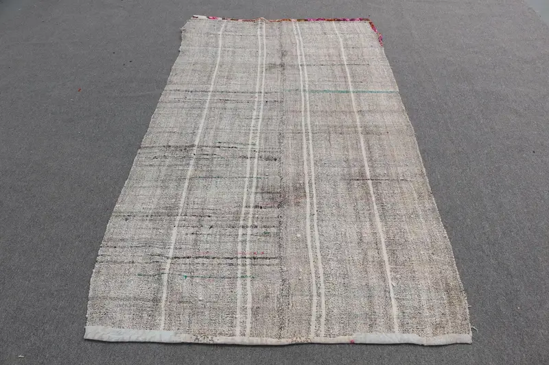 Vintage 4.2x7.9 ft Halı, Kilim Türk Halısı, Gri Fas Yün Halısı - 1