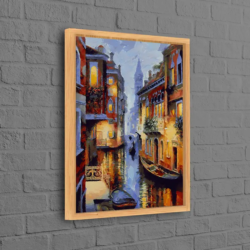 夜のヴェネツィア抽象的なイタリアの風景プリント キャンバス