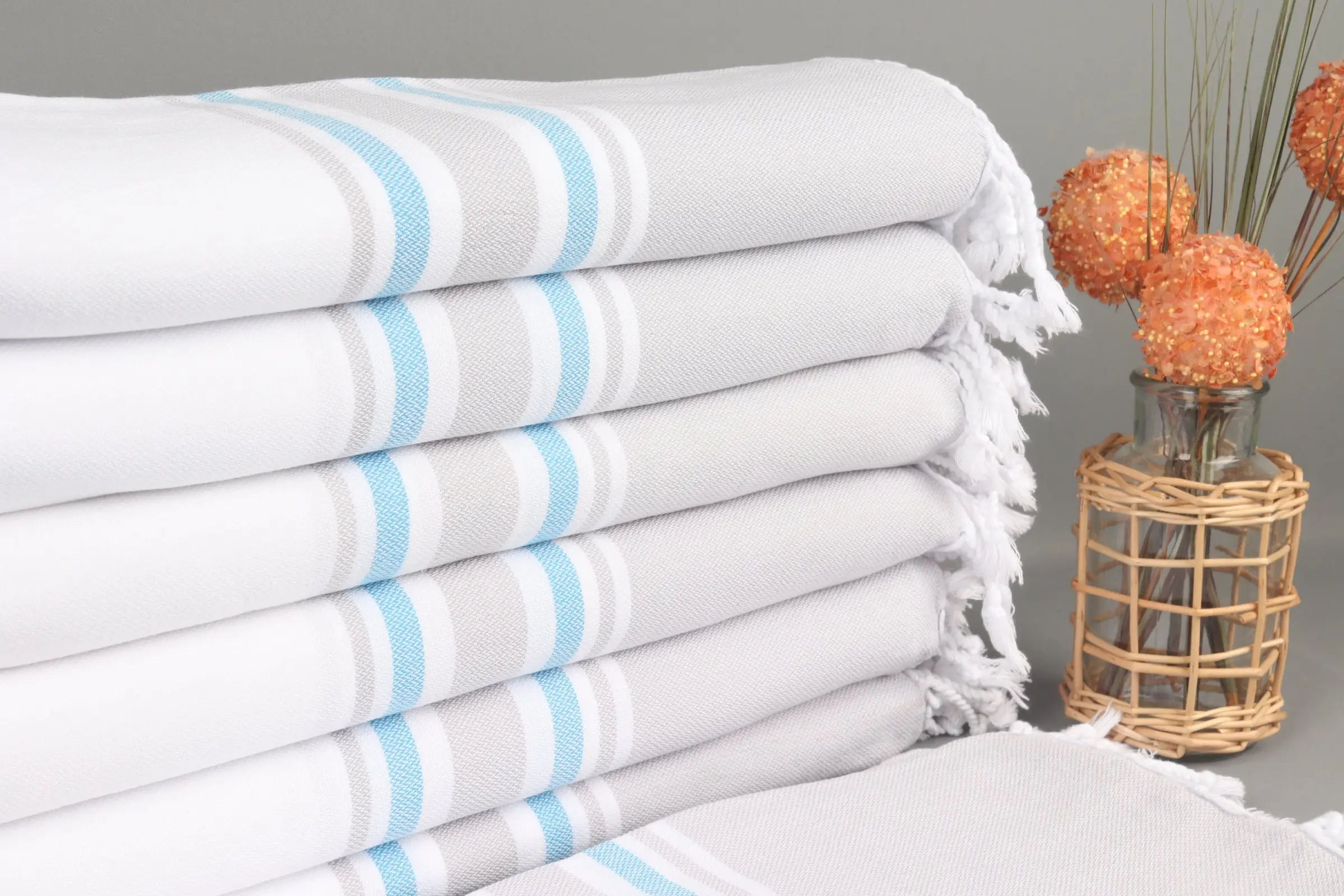 Personalized Bridesmaid Gift Towel Gray Striped Organic Cotton, 40x71 Inches - 1