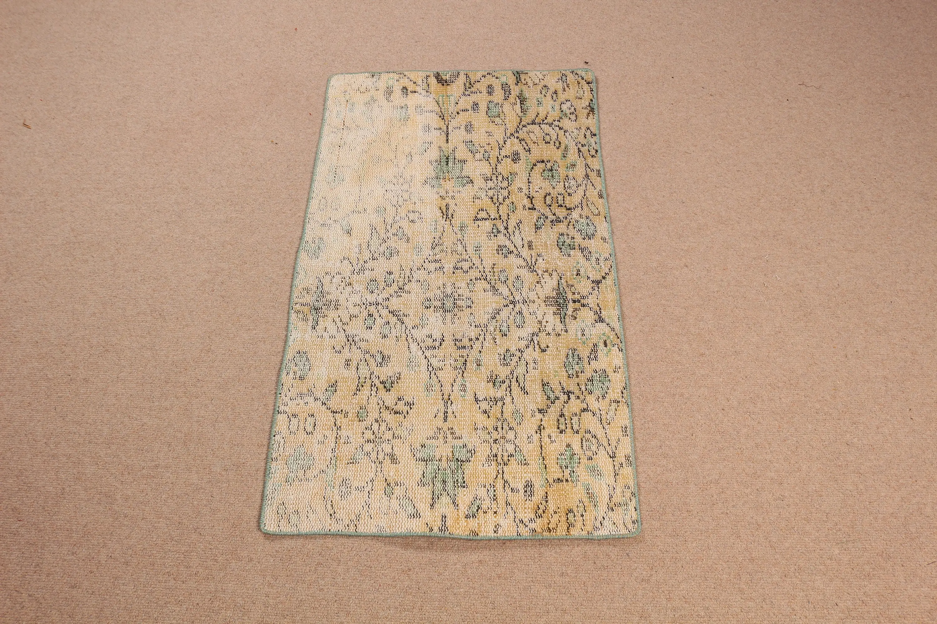 2x3.5 ft Small Turkish Rug, Vintage Rug, Yellow Green Polka dot Wool Rug - 1