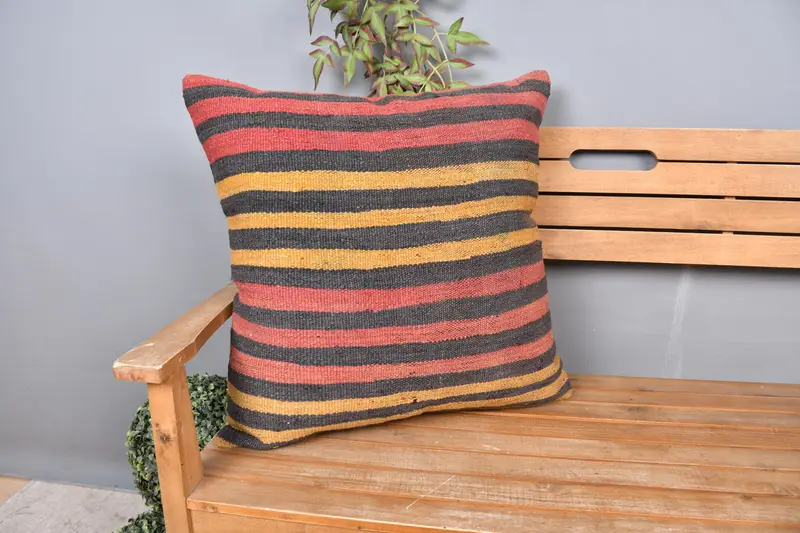 Kilim Pillow Cover, Cozy Throw Pillow Case, Kilim Rug Pillow Cover, Cushion, Antique Pillows, Boho Pillow Sham Cover, 24x24 Red Pillow Sham - 1