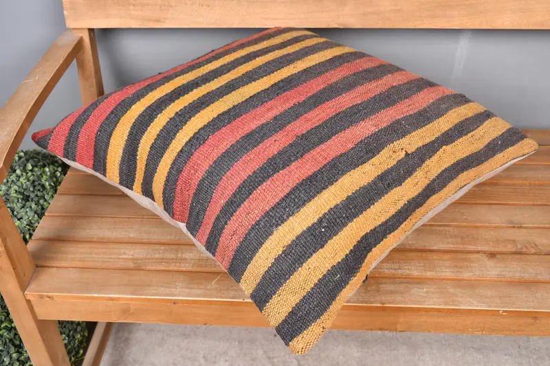 Kilim Pillow Cover, Cozy Throw Pillow Case, Kilim Rug Pillow Cover, Cushion, Antique Pillows, Boho Pillow Sham Cover, 24x24 Red Pillow Sham - 2