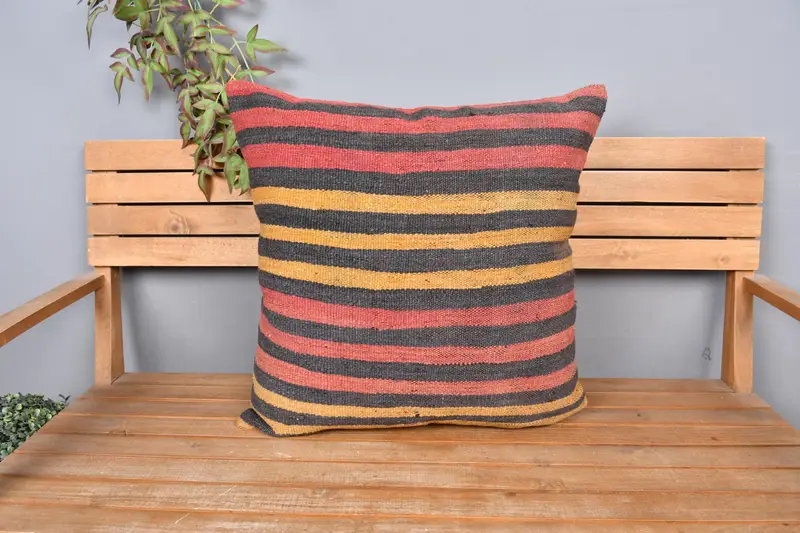 Kilim Pillow Cover, Cozy Throw Pillow Case, Kilim Rug Pillow Cover, Cushion, Antique Pillows, Boho Pillow Sham Cover, 24x24 Red Pillow Sham - 6