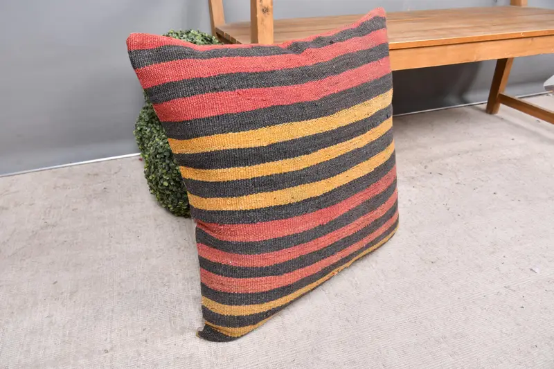 Kilim Pillow Cover, Cozy Throw Pillow Case, Kilim Rug Pillow Cover, Cushion, Antique Pillows, Boho Pillow Sham Cover, 24x24 Red Pillow Sham - 7