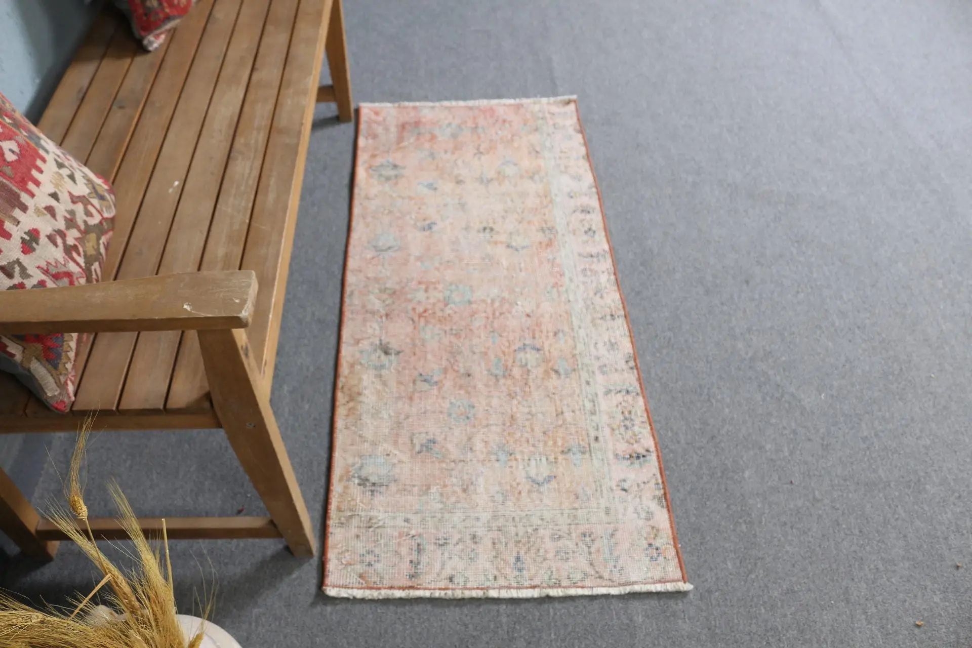 1.9x4.3 ft Vintage Rug, Turkish Small Rug, Blue Red Solid Wool Rug - 1