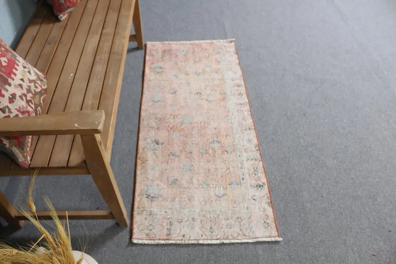 Canlı Turuncu Halı, Yeşil Vurgulu 1,9x4,3 ft