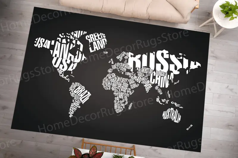 Alfombra moderna con estampado de mapas: diseño abstracto en blanco y negro