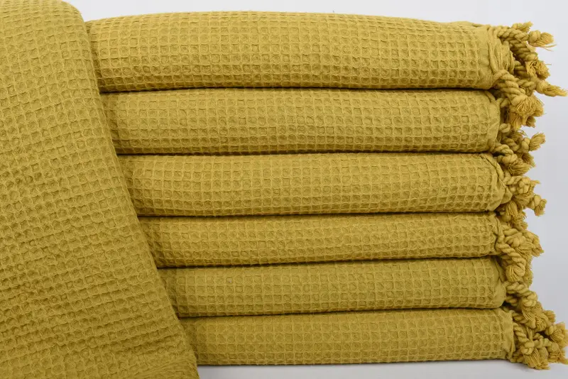 Bedspread Queen Large Beach Towel Personalized Mustard Waffle Throw, 91x67 Inches