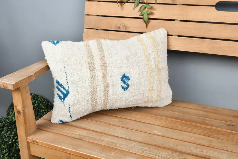 Handmade Throw Cushion, 12x20 White Pillow Case, Turkish Kilim Pillow, Vintage Pillow, Pillow, Handmade Kilim Cushion, Handmade Throw Pillow Case - 1
