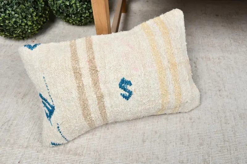 Handmade Throw Cushion, 12x20 White Pillow Case, Turkish Kilim Pillow, Vintage Pillow, Pillow, Handmade Kilim Cushion, Handmade Throw Pillow Case - 7