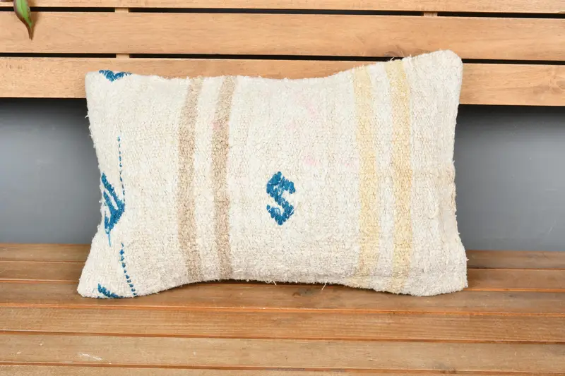 Handmade Throw Cushion, 12x20 White Pillow Case, Turkish Kilim Pillow, Vintage Pillow, Pillow, Handmade Kilim Cushion, Handmade Throw Pillow Case - 6