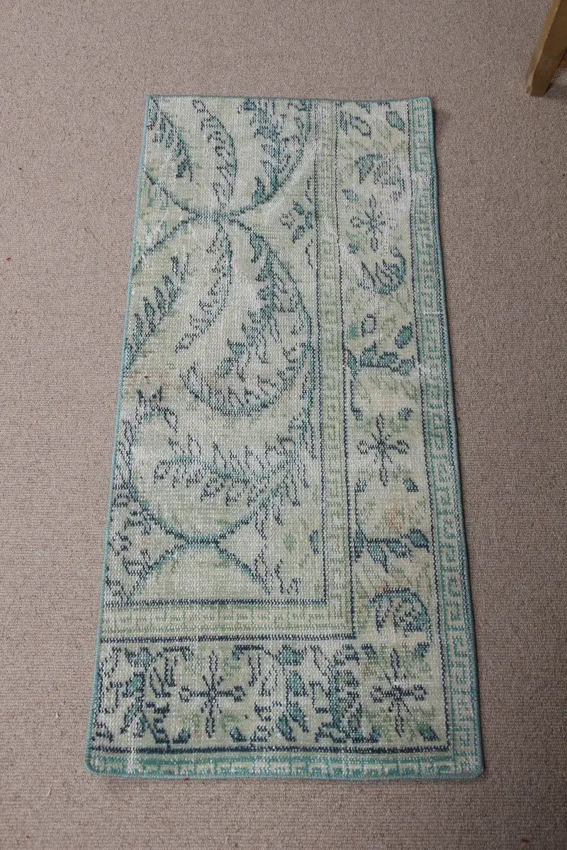 グリーン & ブルー フローラル ラグ、1.6x3.7 フィート シックな装飾