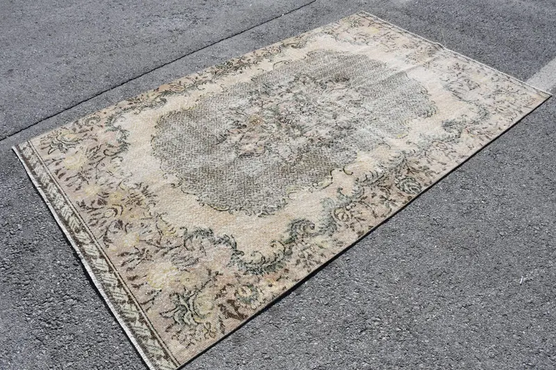 5.3x8.9 ft Halı, Eski Türk Büyük Halısı, Kahverengi Oushak Yün Halı - 1