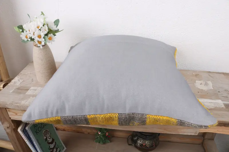 Boho Pillow, Pillow Case, Seat Cushion, Antique Pillows, 16x16 Yellow Pillow Sham, Turkish Bench Pillow Case, Home Decor Pillow - 7