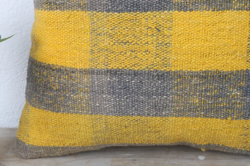 Boho Pillow, Pillow Case, Seat Cushion, Antique Pillows, 16x16 Yellow Pillow Sham, Turkish Bench Pillow Case, Home Decor Pillow - 3
