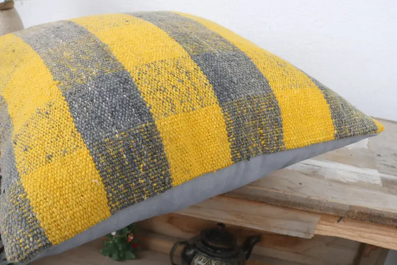 Boho Pillow, Pillow Case, Seat Cushion, Antique Pillows, 16x16 Yellow Pillow Sham, Turkish Bench Pillow Case, Home Decor Pillow - 6