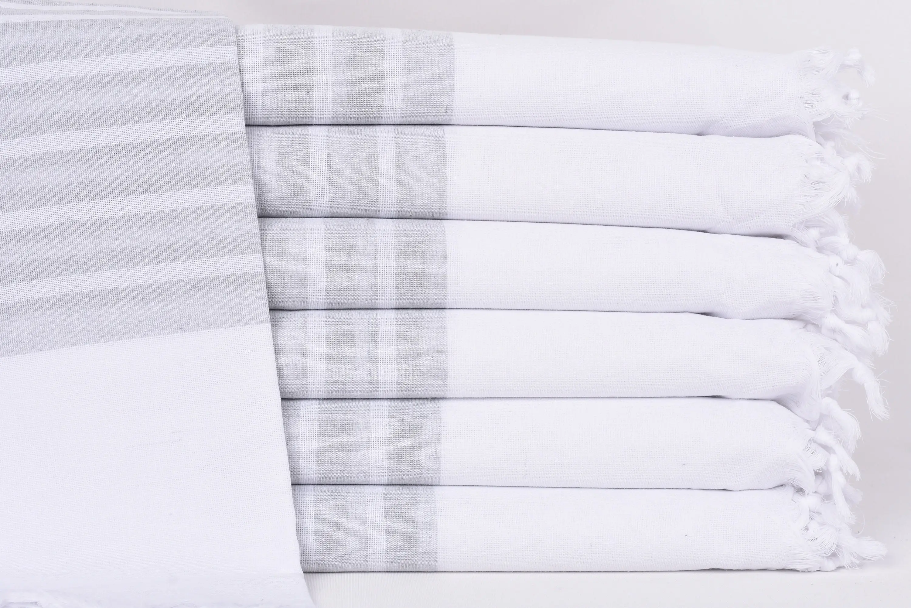 Light Gray Striped Turkish Towel Monogram Bath Towel, 70x40 Inches - 1