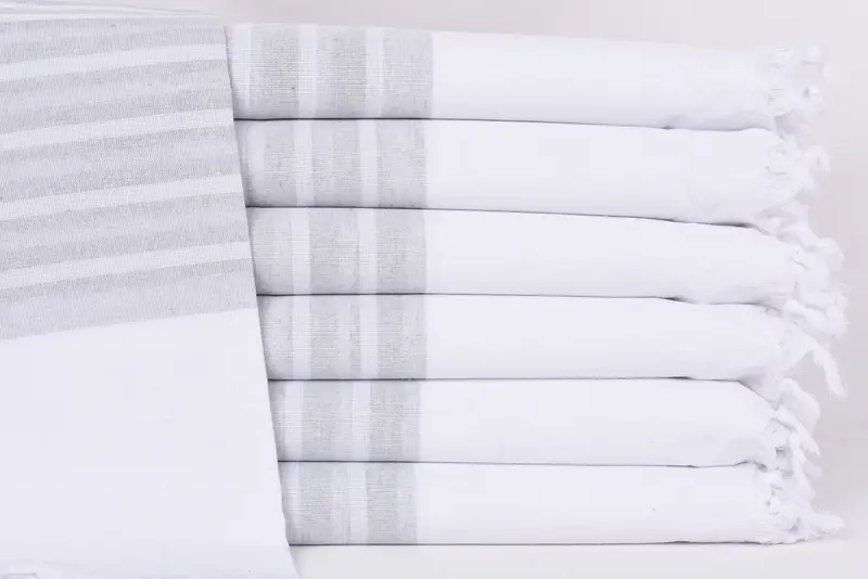 Light Gray Striped Turkish Towel Monogram Bath Towel, 70x40 Inches