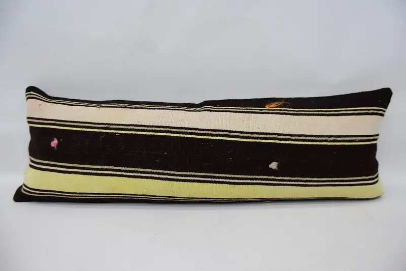 Turkish Brown Cushion Case, Antique 12x36 inch Saloon Striped Cushion - 1