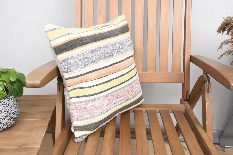 Pillow Cover, Interior Designer Pillow, 16x16 Yellow Cushion Cover, Natural Pillow, Antique Pillows, Vintage Kilim Throw Pillow - 2