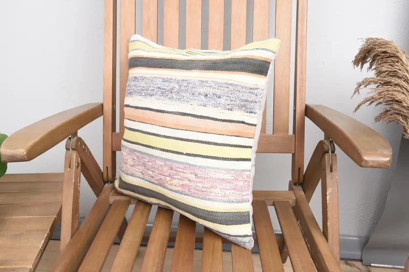 Pillow Cover, Interior Designer Pillow, 16x16 Yellow Cushion Cover, Natural Pillow, Antique Pillows, Vintage Kilim Throw Pillow - 3