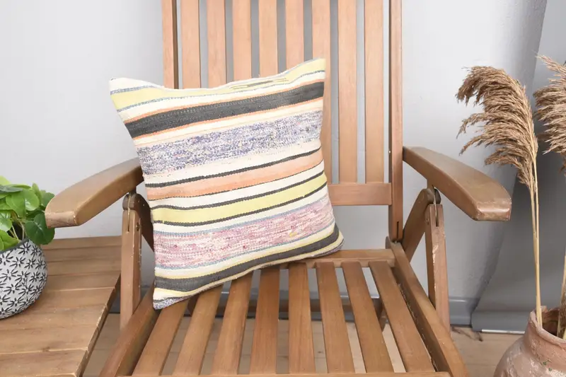 Pillow Cover, Interior Designer Pillow, 16x16 Yellow Cushion Cover, Natural Pillow, Antique Pillows, Vintage Kilim Throw Pillow - 1