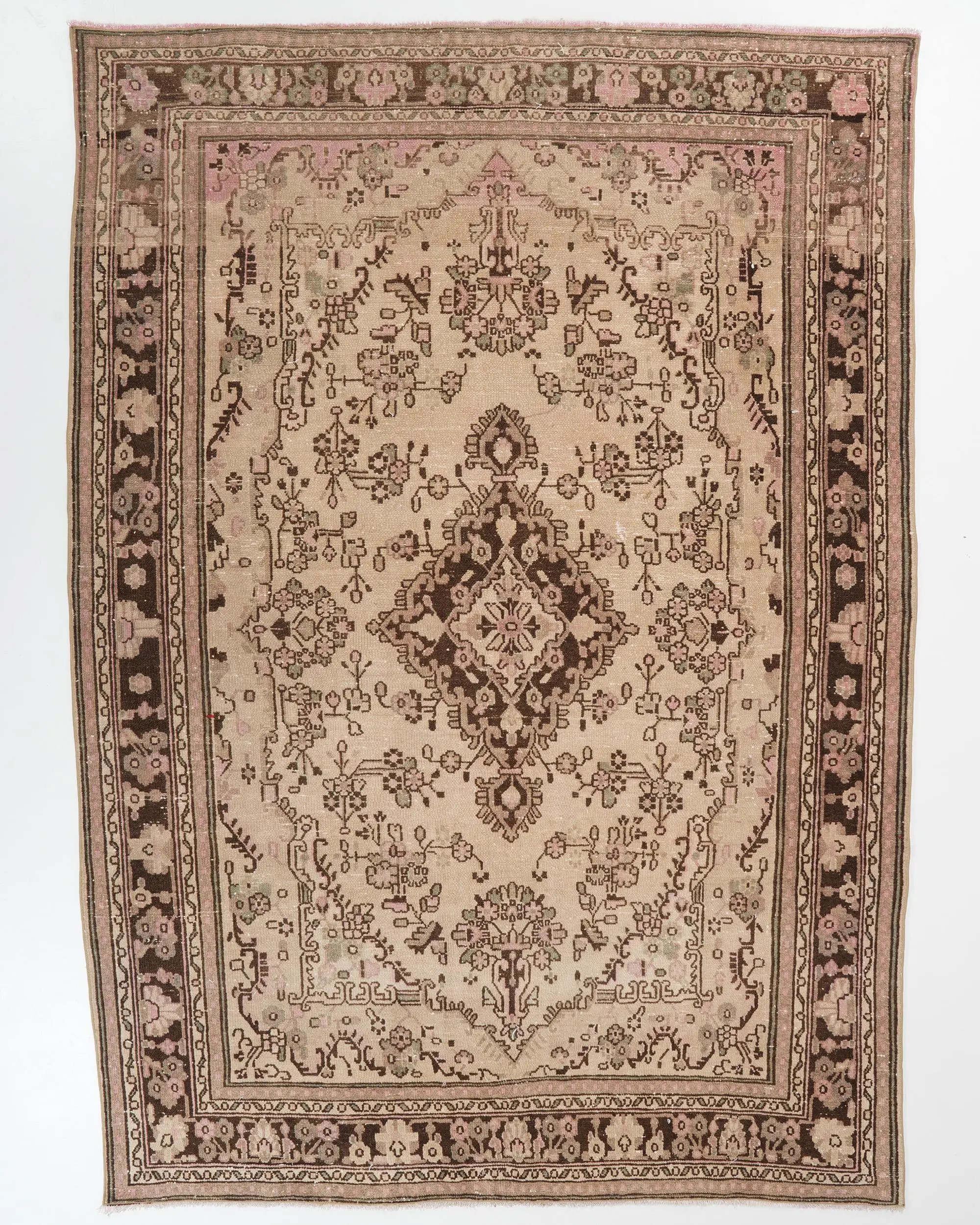 Türk Halısı, 7x9.7 ft Büyük Vintage Halı, Kahverengi Pembe Halı - 1