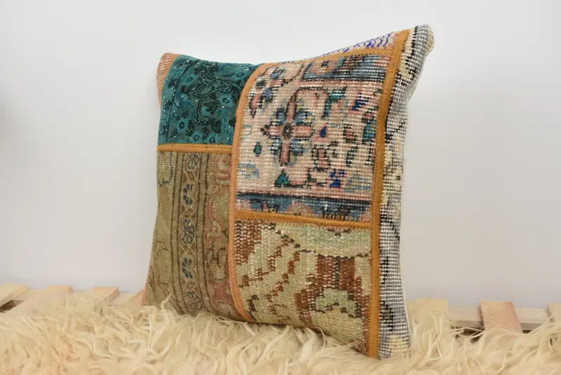 Throw Kilim Pillow, Vintage Kilim Pillow, 16x16 Brown Pillow, Retro Throw Pillow Sham, Interior Designer Pillow, Cushion Case - 7