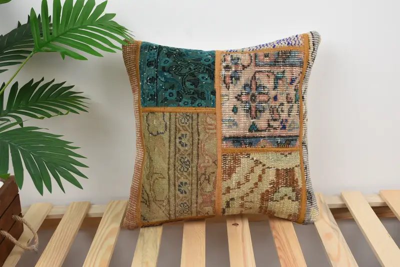 Throw Kilim Pillow, Vintage Kilim Pillow, 16x16 Brown Pillow, Retro Throw Pillow Sham, Interior Designer Pillow, Cushion Case - 1