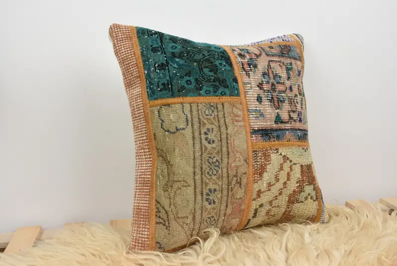 Throw Kilim Pillow, Vintage Kilim Pillow, 16x16 Brown Pillow, Retro Throw Pillow Sham, Interior Designer Pillow, Cushion Case - 8