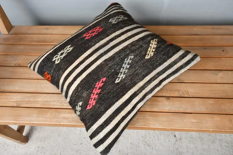 18x18 Brown Cushion, Ethnical Kilim Rug Pillow, Antique Pillows, Ethnic Cushion, Outdoor Patio Cushion Case, Interior Designer Pillow, Cushion Cover - 2