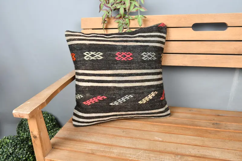 18x18 Brown Cushion, Ethnical Kilim Rug Pillow, Antique Pillows, Ethnic Cushion, Outdoor Patio Cushion Case, Interior Designer Pillow, Cushion Cover - 1