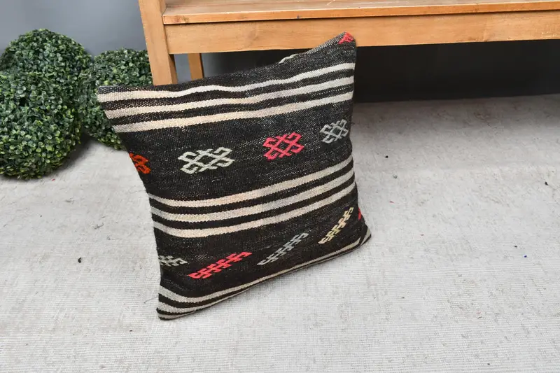 18x18 Brown Cushion, Ethnical Kilim Rug Pillow, Antique Pillows, Ethnic Cushion, Outdoor Patio Cushion Case, Interior Designer Pillow, Cushion Cover - 7