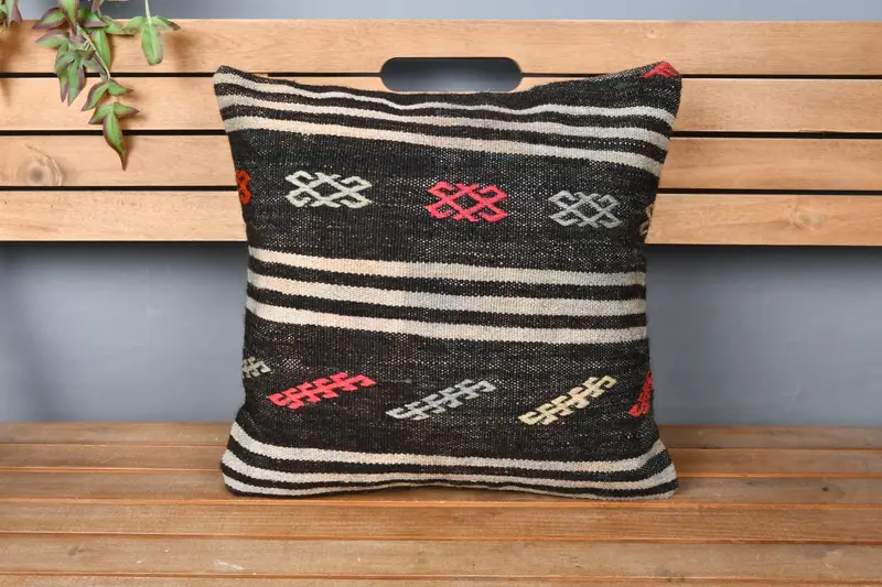 18x18 Brown Cushion, Ethnical Kilim Rug Pillow, Antique Pillows, Ethnic Cushion, Outdoor Patio Cushion Case, Interior Designer Pillow, Cushion Cover - 5