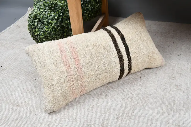 Seat Cushion Case, Home Decor Pillow, 12x24 Beige Pillow Cover, Pillow Case, Neutral Cushion, Ethnical Kilim Rug Pillow, Pillow for Sofa - 7