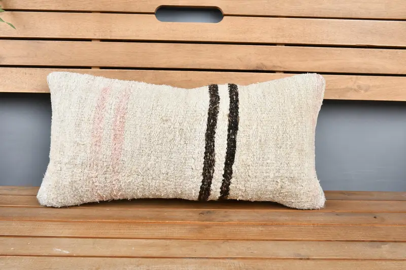 Seat Cushion Case, Home Decor Pillow, 12x24 Beige Pillow Cover, Pillow Case, Neutral Cushion, Ethnical Kilim Rug Pillow, Pillow for Sofa - 6