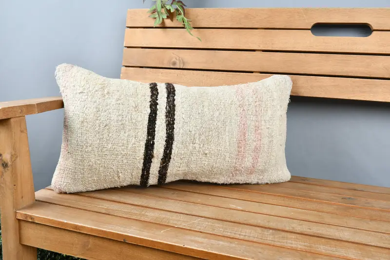 Seat Cushion Case, Home Decor Pillow, 12x24 Beige Pillow Cover, Pillow Case, Neutral Cushion, Ethnical Kilim Rug Pillow, Pillow for Sofa - 1