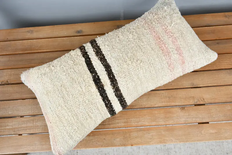 Seat Cushion Case, Home Decor Pillow, 12x24 Beige Pillow Cover, Pillow Case, Neutral Cushion, Ethnical Kilim Rug Pillow, Pillow for Sofa - 2