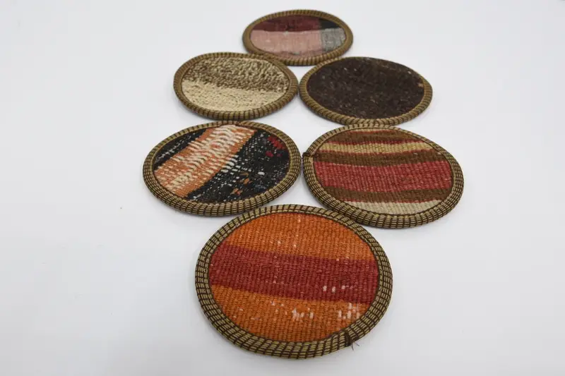 Stylish Striped Orange and Red Coaster, Durable Turkish Rug Coaster