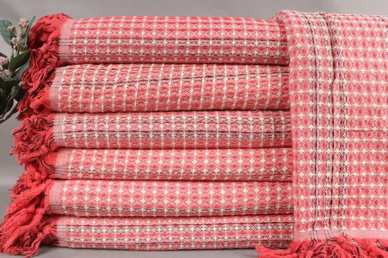 Custom Blanket Red Striped, Organic Turkish Cotton, 71x95 Inches
