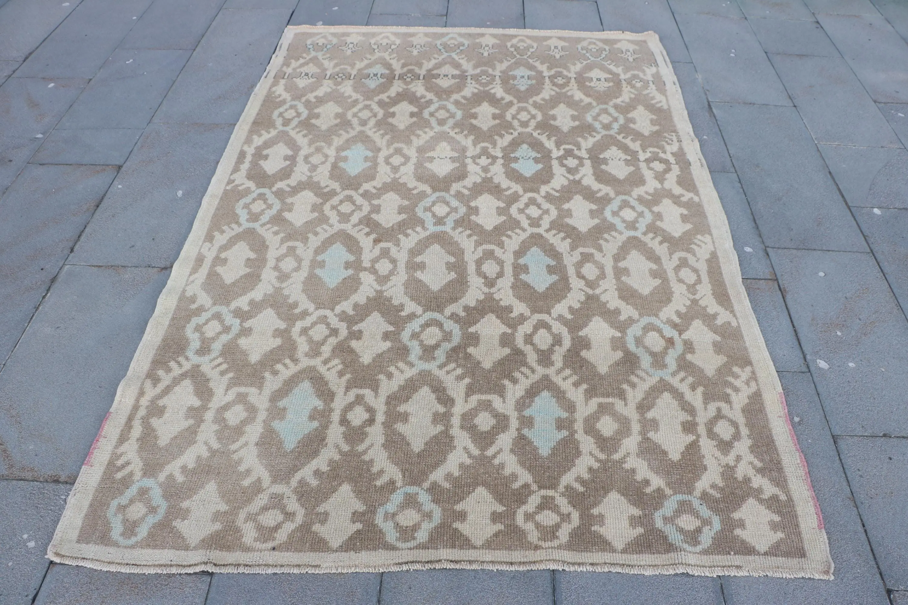 Vintage Area Rug, 4.7x6.8 ft Turkish Rug, Brown Patchwork Wool Rug - 1