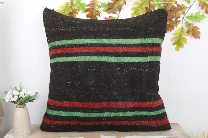 Turkish Kilim Pillow, 24x24 Brown Cushion Cover, Bohemian Cushion Cushion Case, Vintage Kilim Throw Pillow, Throw Kilim Pillow, Pillow Case - 2