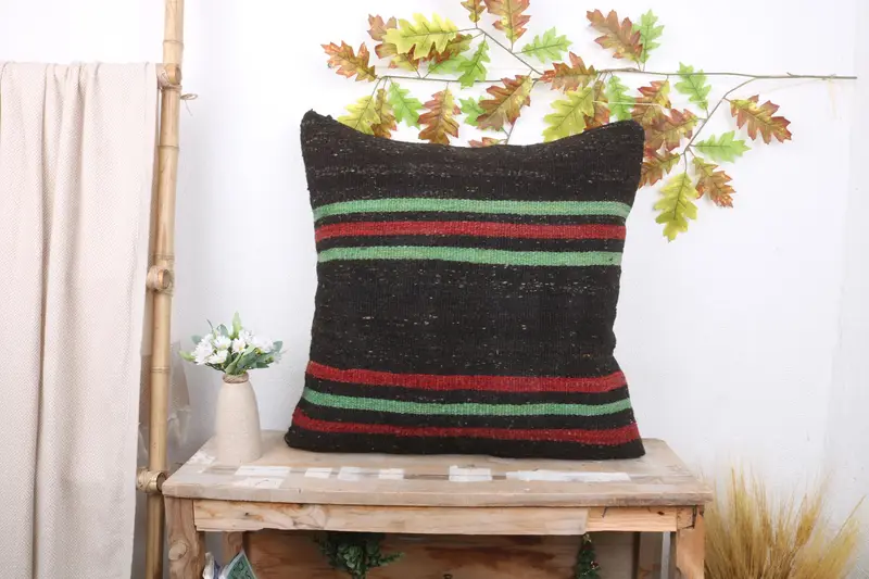 Turkish Kilim Pillow, 24x24 Brown Cushion Cover, Bohemian Cushion Cushion Case, Vintage Kilim Throw Pillow, Throw Kilim Pillow, Pillow Case - 1
