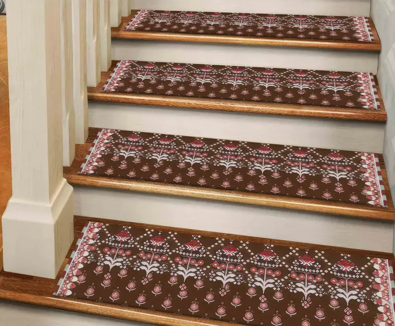 Red Flowers Ethnic Kilim Stair Rug, Trendy Bohemian Printed Rug