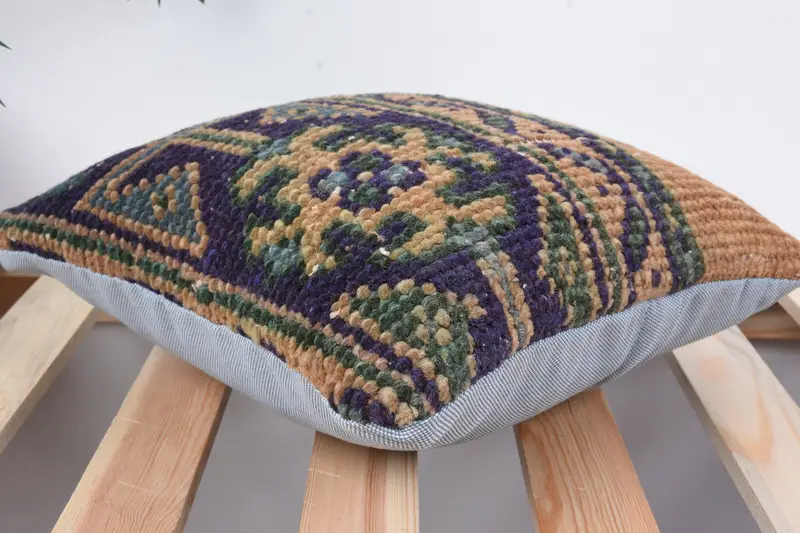 Turkish Pillow, Pillow Cover, 12x12 Blue Pillow Sham, Kilim Pillow, Bohemian Cushion Pillow Sham, Vintage Kilim Pillow - 6