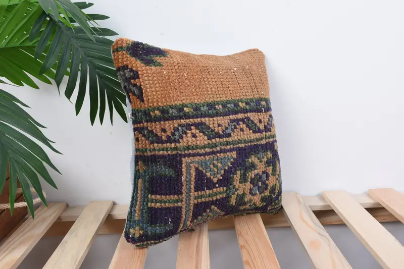 Turkish Pillow, Pillow Cover, 12x12 Blue Pillow Sham, Kilim Pillow, Bohemian Cushion Pillow Sham, Vintage Kilim Pillow - 3